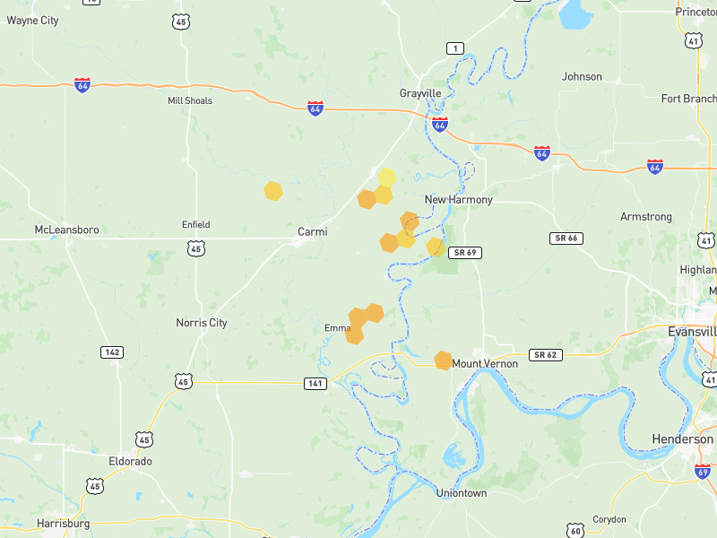 Hail map of Carmi, IL on Jul 4, 2026, hail up to 1.25"