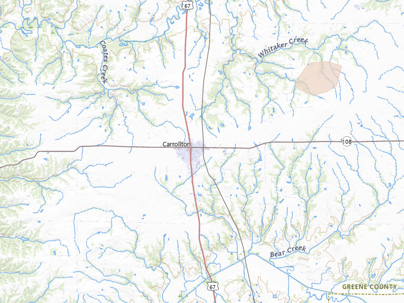 Radar-estimated hail-size map of the storm over Carrollton, IL on Jun 11, 2026