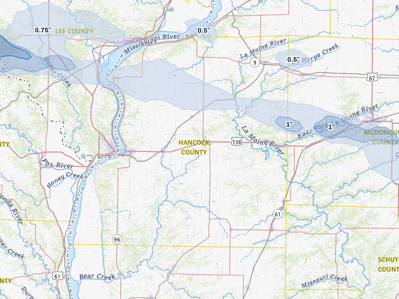 NEXRAD radar-signature map of the hail over Carthage, IL