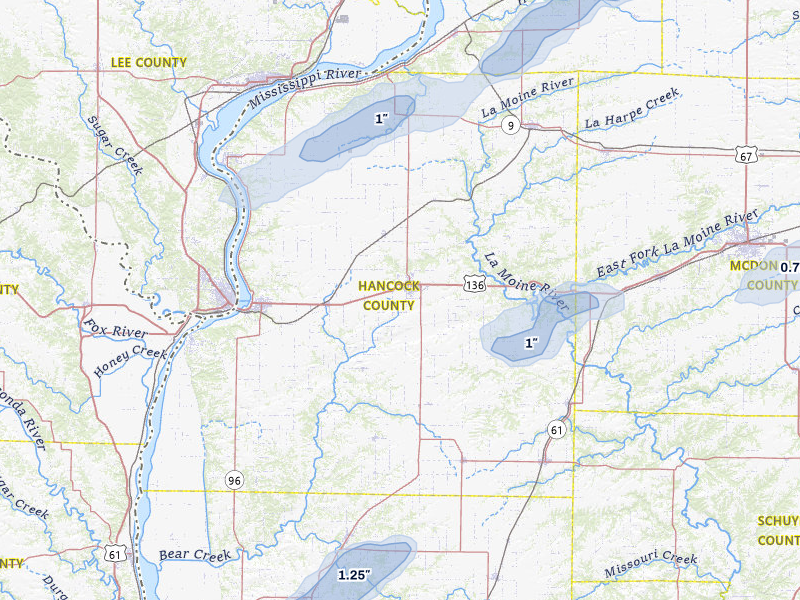 NEXRAD radar-signature map of the hail storm over Carthage, IL on Apr 2, 2026