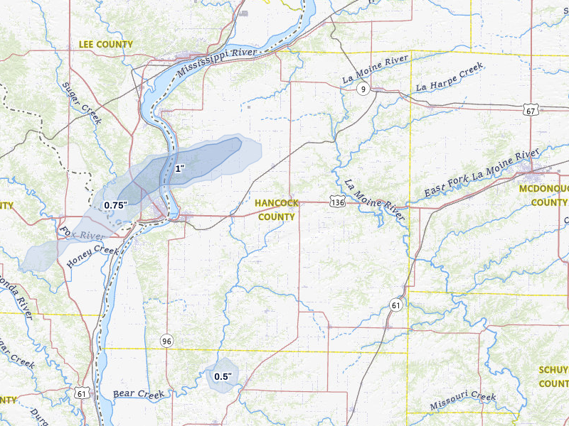 NEXRAD radar-signature map of the hail over Carthage, IL