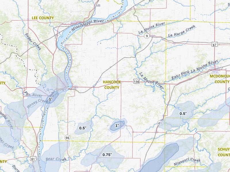 NEXRAD radar-signature map of the hail over Carthage, IL