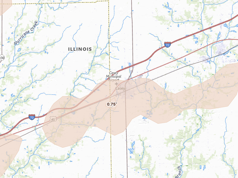Radar-estimated hail-size map of the storm over Casey, IL