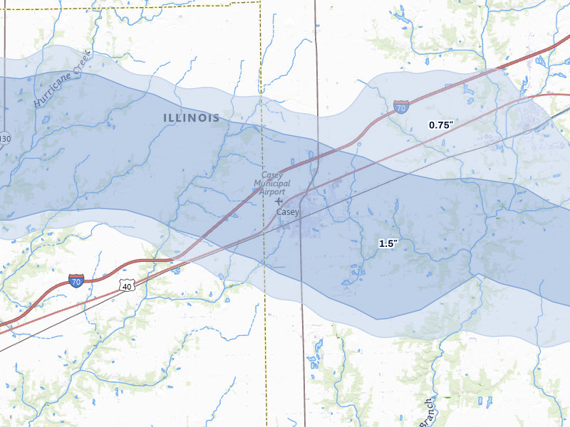 NEXRAD radar-signature map of the hail storm over Casey, IL on Mar 22, 2026