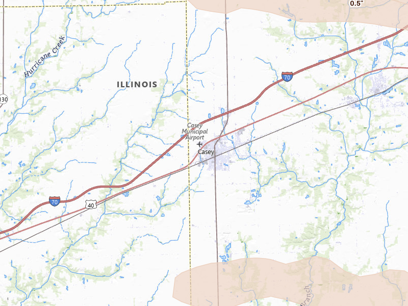 Radar-estimated hail-size map of the storm over Casey, IL on Jun 17, 2026