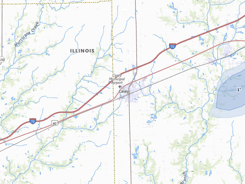 NEXRAD radar-signature map of the hail over Casey, IL