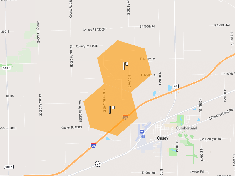 Hail map of Casey, IL on Jul 9, 2026, hail up to 1"