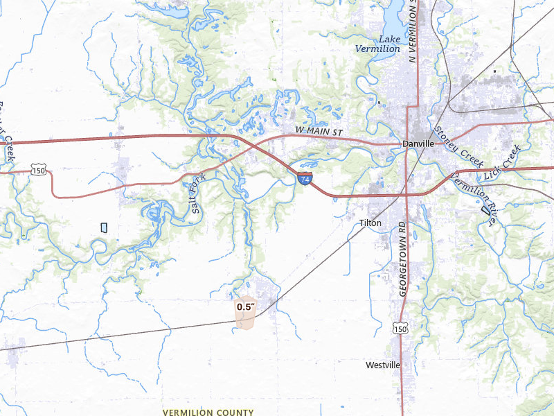 Radar-estimated hail-size map of the storm over Catlin, IL