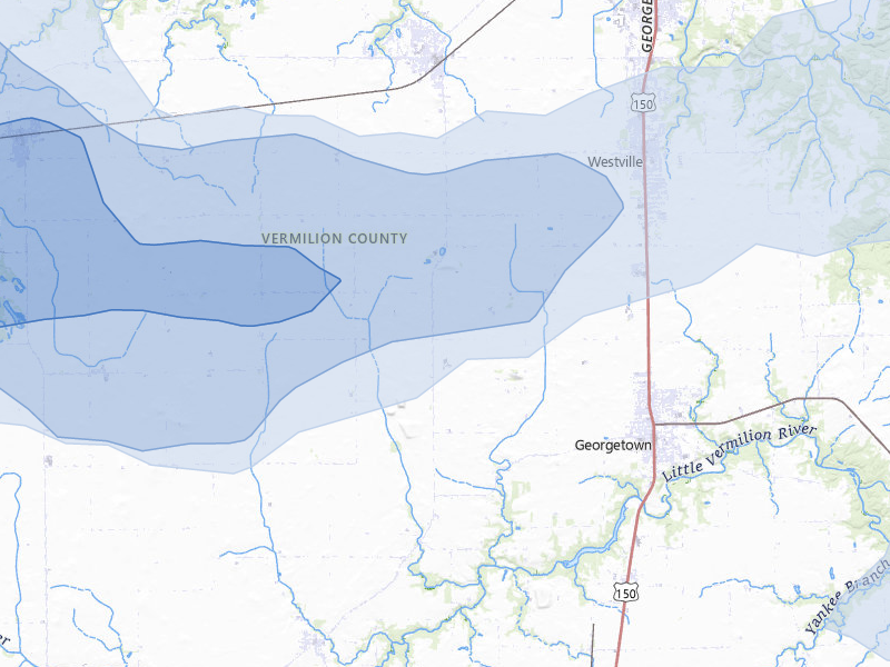 NEXRAD radar-signature map of the hail over Catlin, IL