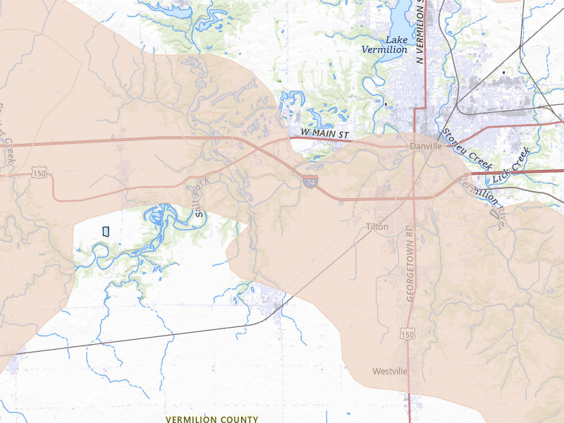 Radar-estimated hail-size map of the storm over Catlin, IL on Aug 11, 2026