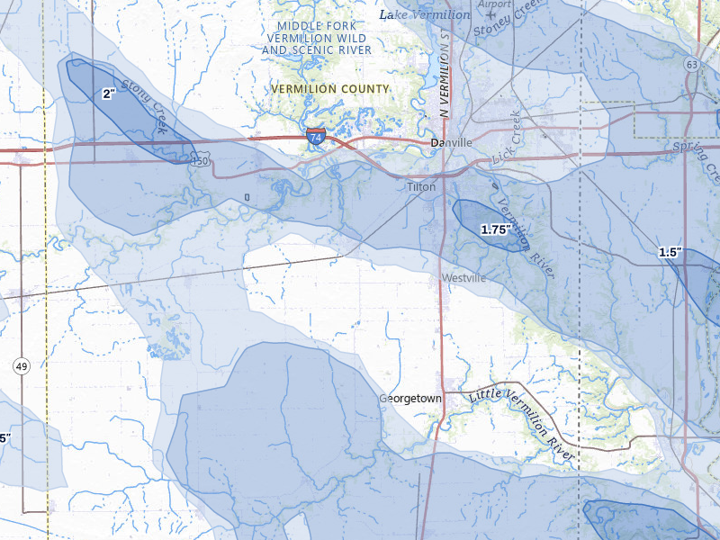 NEXRAD radar-signature map of the hail storm over Catlin, IL on Aug 11, 2026