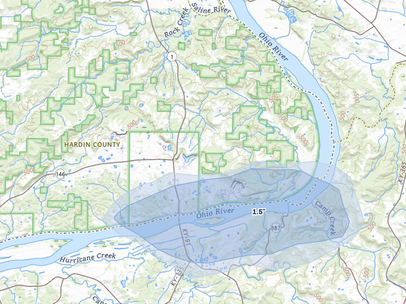 NEXRAD radar-signature map of the hail over Cave In Rock, IL