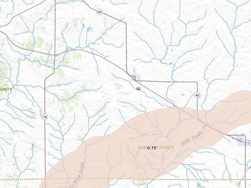Radar-estimated hail-size map of the storm over Chadwick, IL on Jul 3, 2026