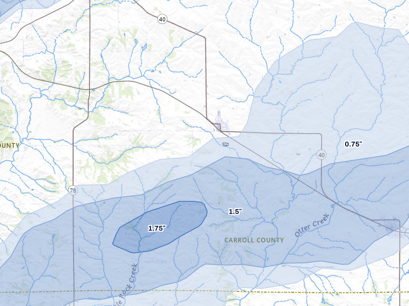 NEXRAD radar-signature map of the hail storm over Chadwick, IL on Jul 3, 2026