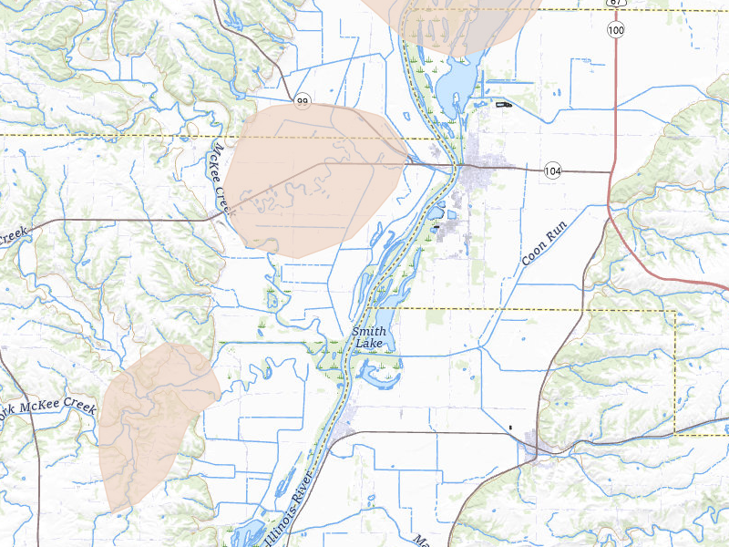 Radar-estimated hail-size map of the storm over Chambersburg, IL on Apr 17, 2026