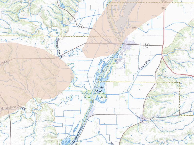 Radar-estimated hail-size map of the storm over Chambersburg, IL on Apr 27, 2026