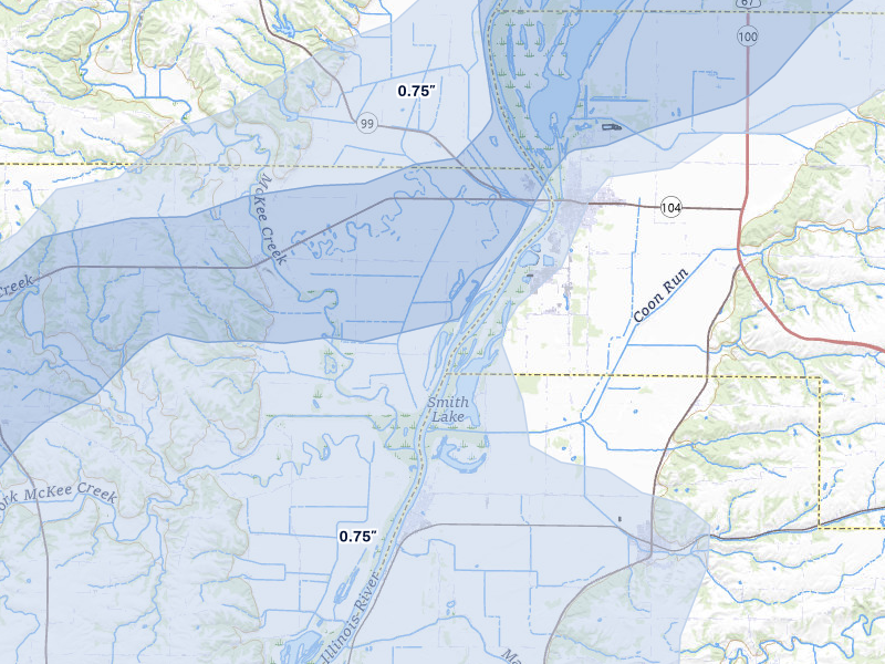 NEXRAD radar-signature map of the hail storm over Chambersburg, IL on Apr 27, 2026