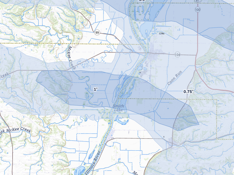 NEXRAD radar-signature map of the hail storm over Chambersburg, IL on May 4, 2026