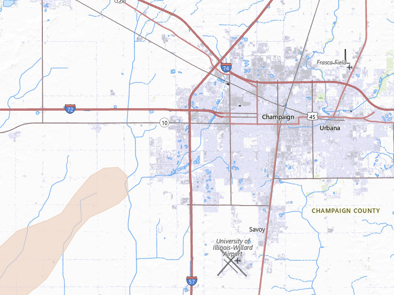 Radar-estimated hail-size map of the storm over Champaign, IL on Apr 27, 2026