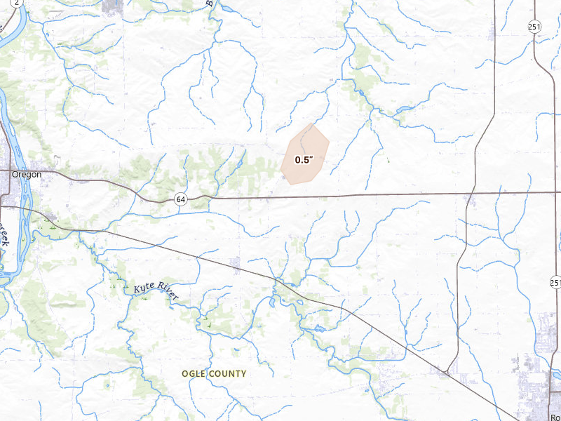 Radar-estimated hail-size map of the storm over Chana, IL on May 17, 2026