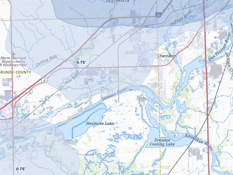 NEXRAD radar-signature map of the hail storm over Channahon, IL on Mar 31, 2026