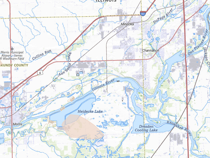 Radar-estimated hail-size map of the storm over Channahon, IL on Jun 24, 2026