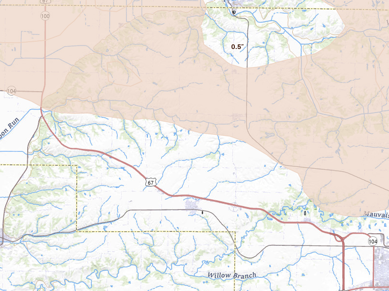 Radar-estimated hail-size map of the storm over Chapin, IL on May 4, 2026