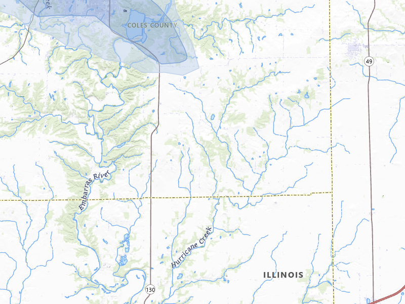 NEXRAD radar-signature map of the hail storm over Charleston, IL on May 3, 2026