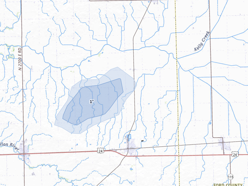 NEXRAD radar-signature map of the hail over Chatsworth, IL