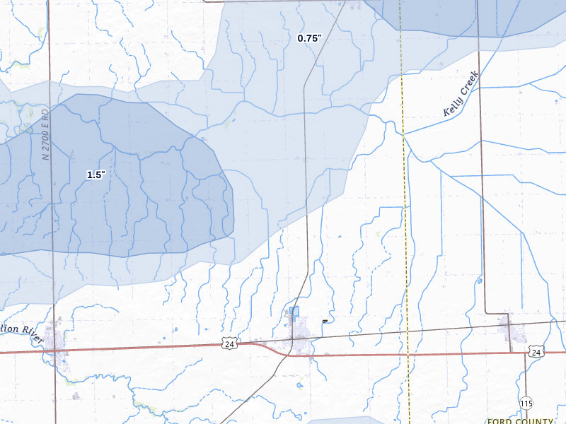 NEXRAD radar-signature map of the hail storm over Chatsworth, IL on Jun 5, 2026