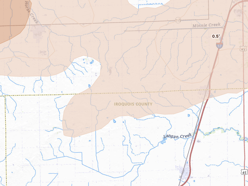 Radar-estimated hail-size map of the storm over Chebanse, IL on Apr 13, 2026