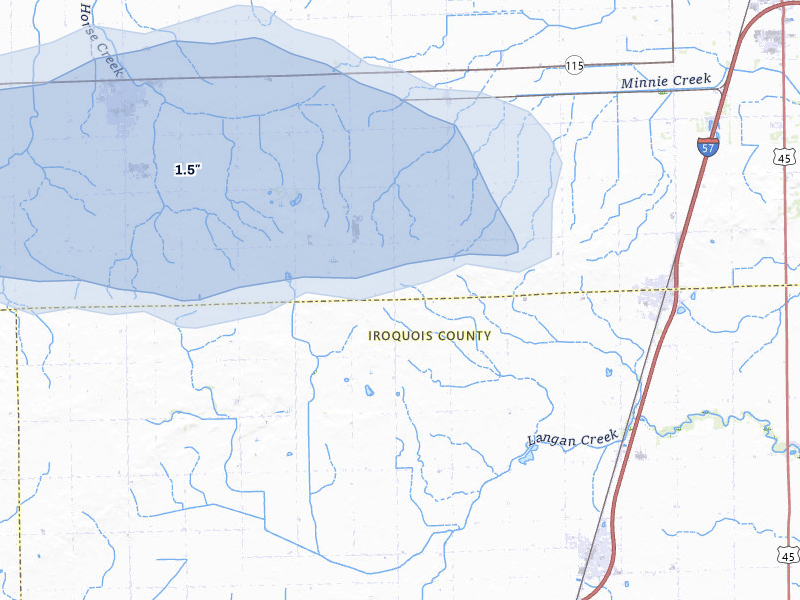 NEXRAD radar-signature map of the hail storm over Chebanse, IL on Jul 9, 2026