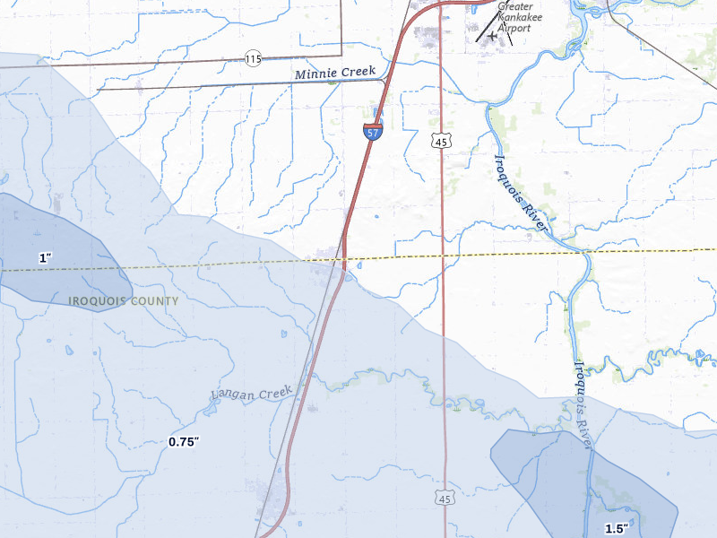 NEXRAD radar-signature map of the hail storm over Chebanse, IL on Aug 9, 2026