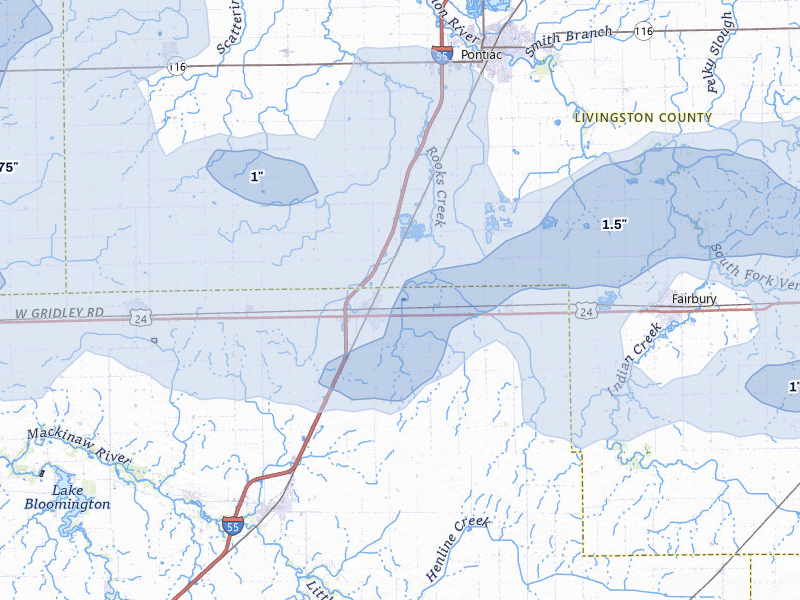 NEXRAD radar-signature map of the hail over Chenoa, IL