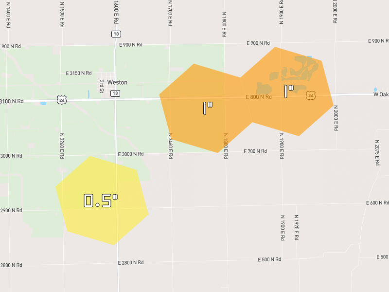 Hail map of Chenoa, IL on Jun 6, 2026, hail up to 1"