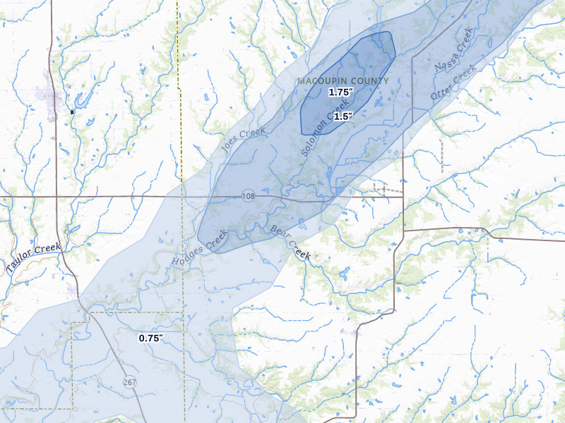 NEXRAD radar-signature map of the hail storm over Chesterfield, IL on Mar 15, 2026