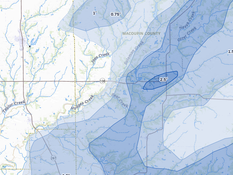 NEXRAD radar-signature map of the hail storm over Chesterfield, IL on Apr 27, 2026