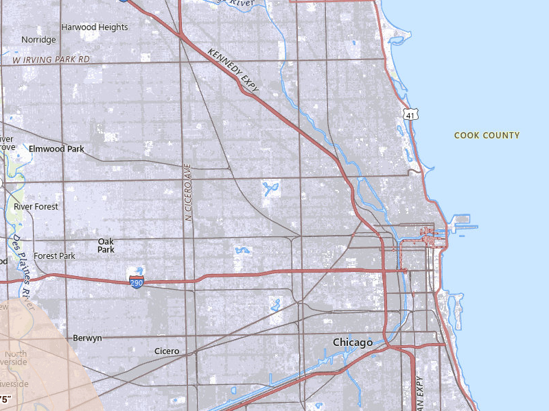Radar-estimated hail-size map of the storm over Chicago, IL on Jun 24, 2026