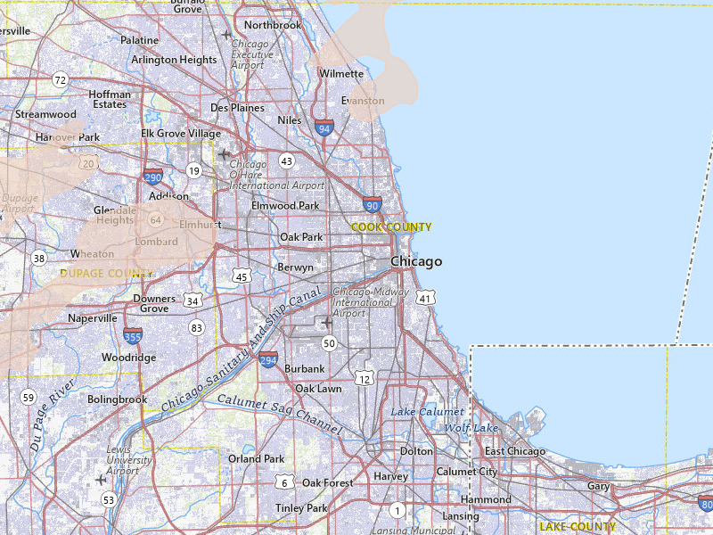 Radar-estimated hail-size map of the storm over Chicago, IL on Jul 2, 2026