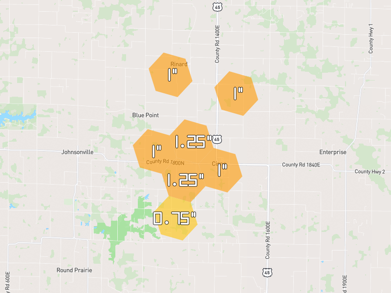 Hail map of Cisne, IL on Jul 3, 2026, hail up to 1.25"