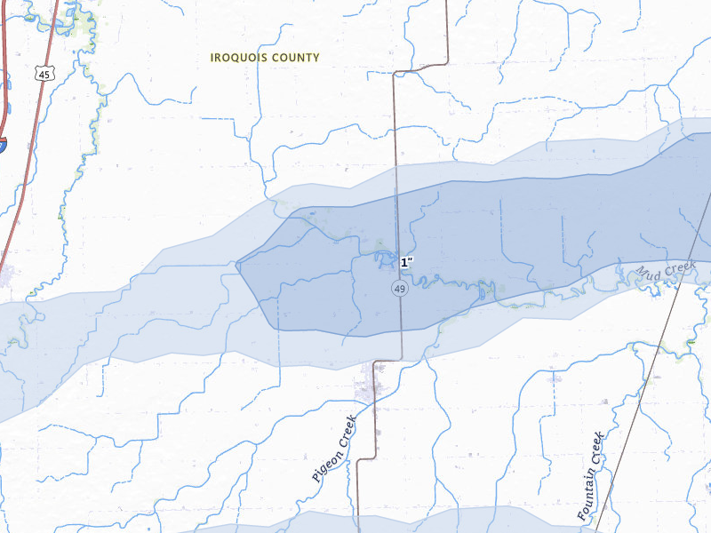 NEXRAD radar-signature map of the hail over Cissna Park, IL