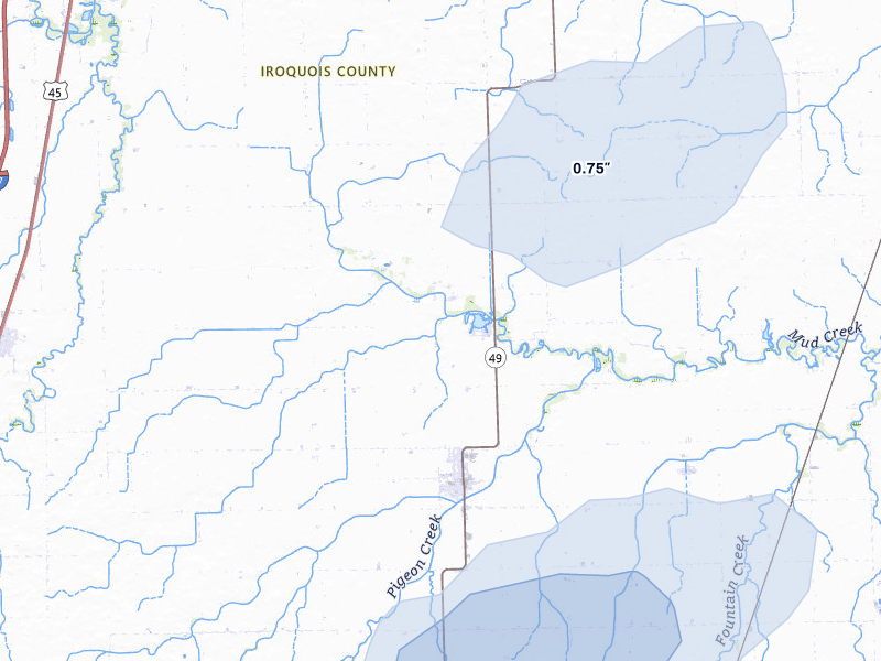 NEXRAD radar-signature map of the hail over Cissna Park, IL