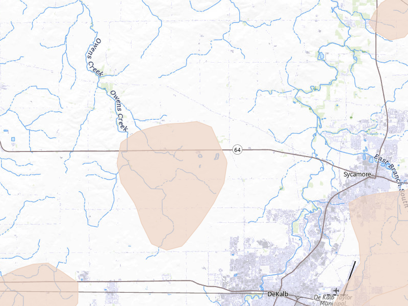 Radar-estimated hail-size map of the storm over Clare, IL on Jun 10, 2026