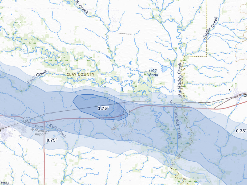 NEXRAD radar-signature map of the hail storm over Clay City, IL on Mar 22, 2026