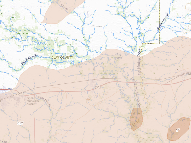 Radar-estimated hail-size map of the storm over Clay City, IL on Apr 27, 2026