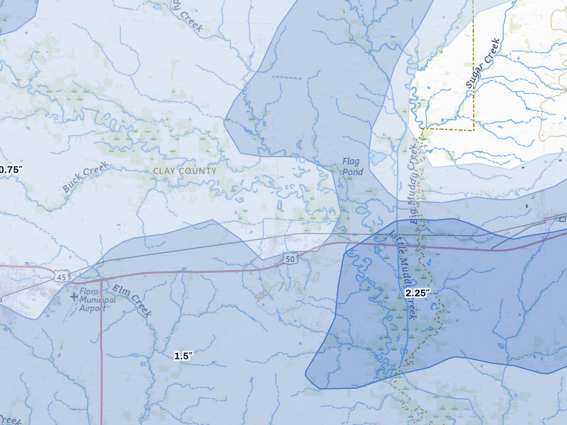 NEXRAD radar-signature map of the hail over Clay City, IL