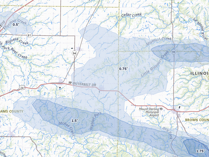 NEXRAD radar-signature map of the hail storm over Clayton, IL on May 4, 2026