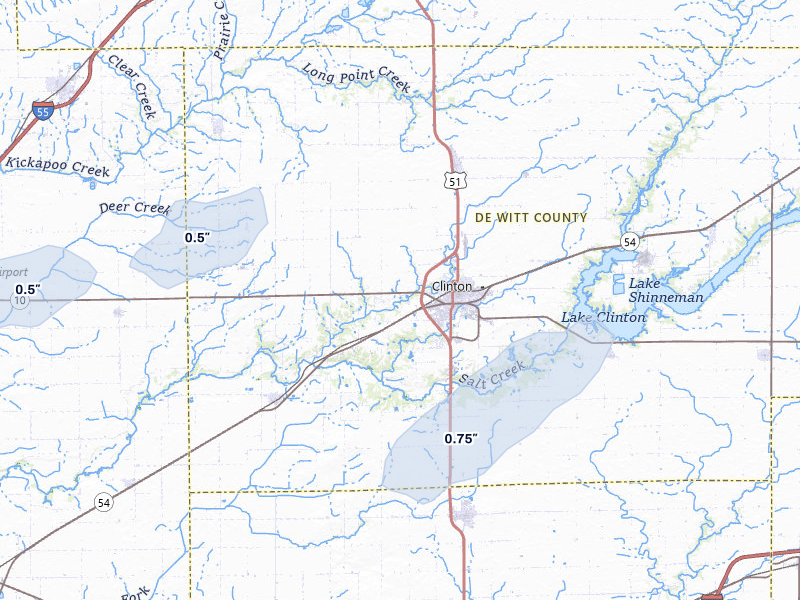 NEXRAD radar-signature map of the hail over Clinton, IL