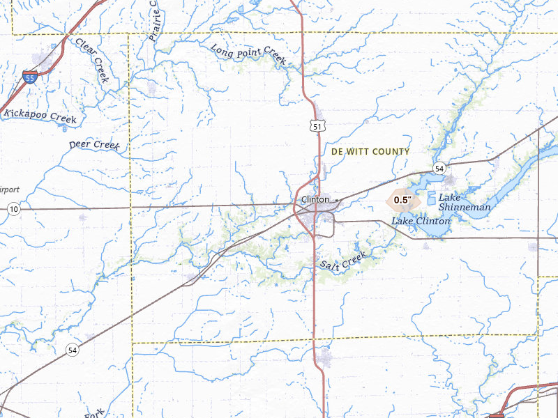 Radar-estimated hail-size map of the storm over Clinton, IL on Mar 26, 2026