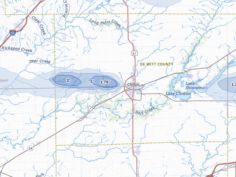 NEXRAD radar-signature map of the hail over Clinton, IL